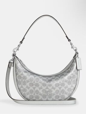 Coach Silver Signature Crescent Shoulder Bag